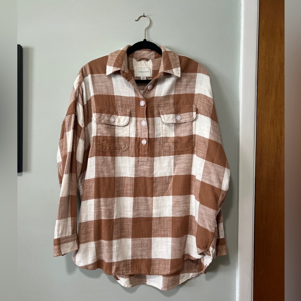 American‎ Eagle Quarter ButtonPlaid Tunic Oversized Women Small